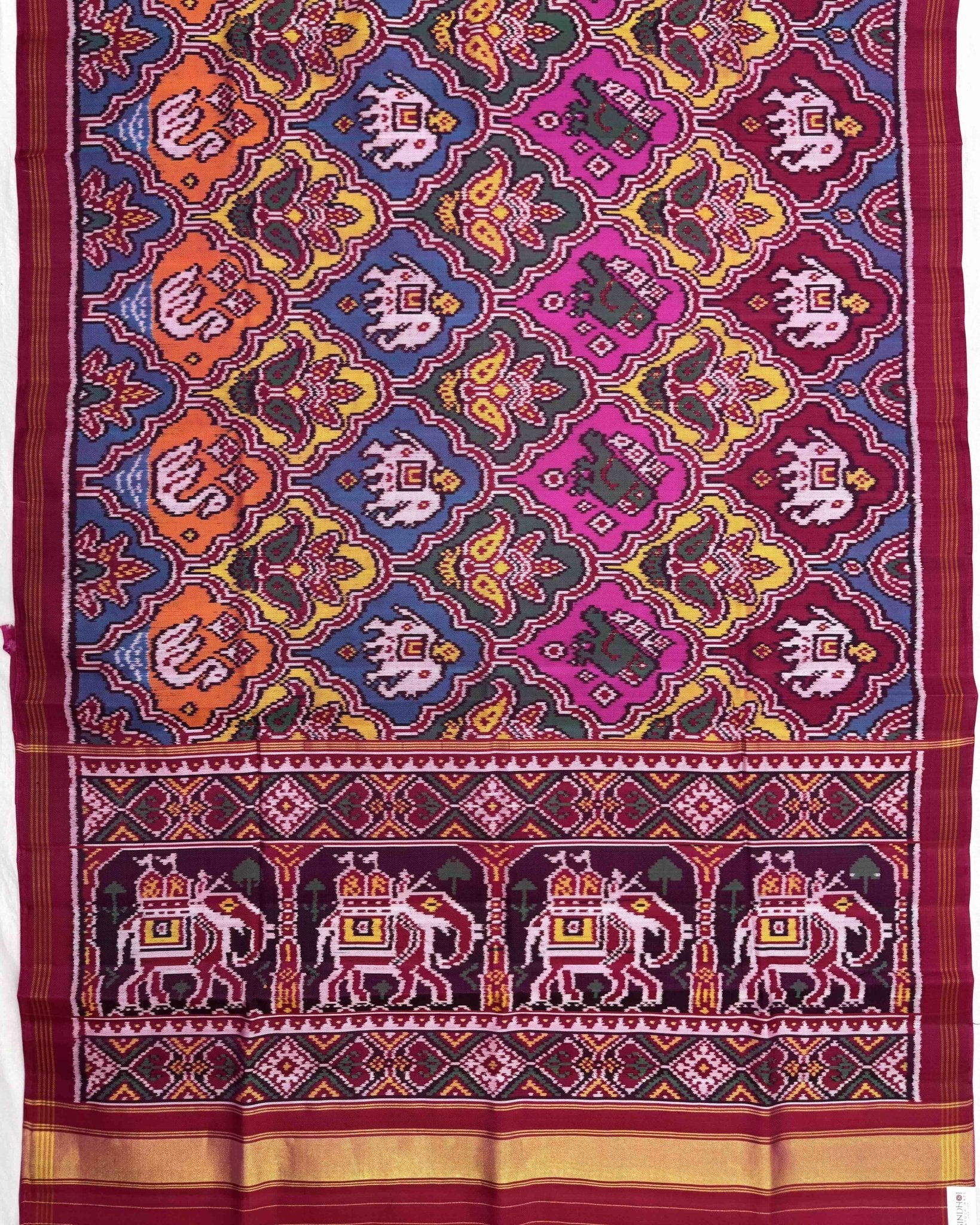 Pink & Multicolour Narikunj Flower Twill Patola Saree - SindhoiPatolaArt