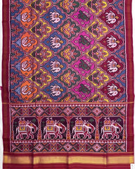 Pink & Multicolour Narikunj Flower Twill Patola Saree - SindhoiPatolaArt