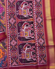 Pink & Multicolour Narikunj Flower Twill Patola Saree - SindhoiPatolaArt