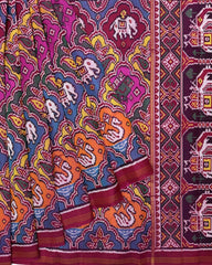 Pink & Multicolour Narikunj Flower Twill Patola Saree - SindhoiPatolaArt