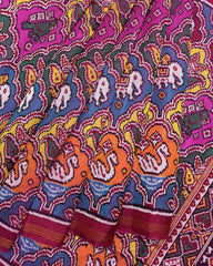 Pink & Multicolour Narikunj Flower Twill Patola Saree - SindhoiPatolaArt