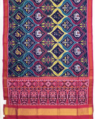Pink Multicolour Narikunj Matka Red Plain Semi Double Ikat Patola Saree - SindhoiPatolaArt