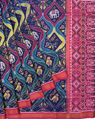 Pink Multicolour Narikunj Matka Red Plain Semi Double Ikat Patola Saree - SindhoiPatolaArt
