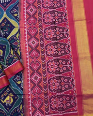 Pink Multicolour Narikunj Matka Red Plain Semi Double Ikat Patola Saree - SindhoiPatolaArt