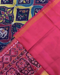 Pink Multicolour Narikunj Matka Red Plain Semi Double Ikat Patola Saree - SindhoiPatolaArt