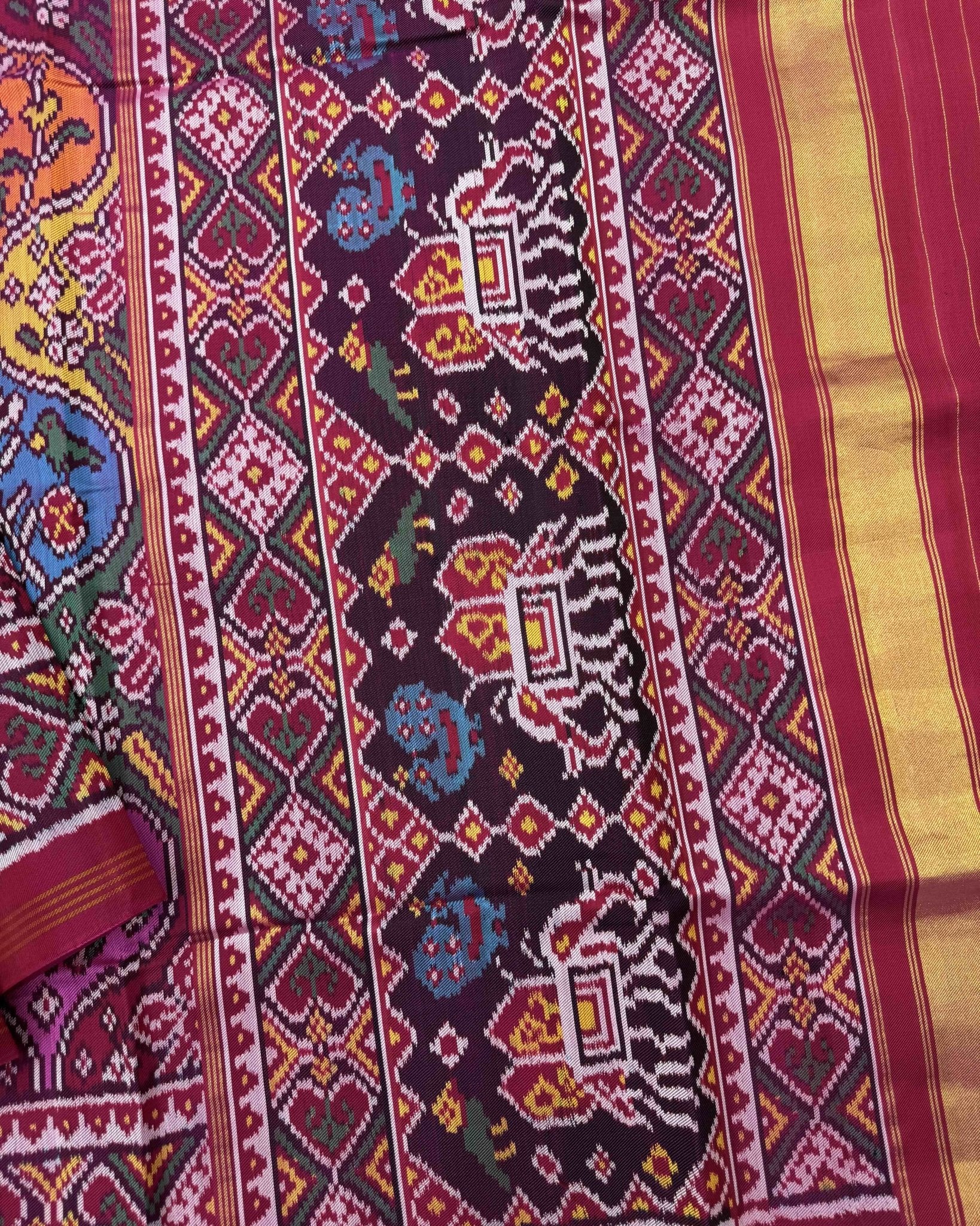 Pink & Multicolour Narikunj Matka Twill Patola Saree - SindhoiPatolaArt