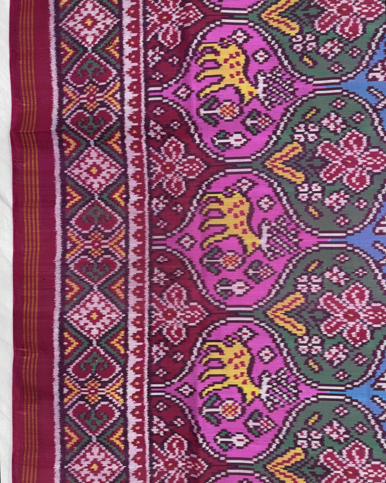 Pink & Multicolour Narikunj Matka Twill Patola Saree - SindhoiPatolaArt