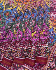 Pink & Multicolour Narikunj Matka Twill Patola Saree - SindhoiPatolaArt