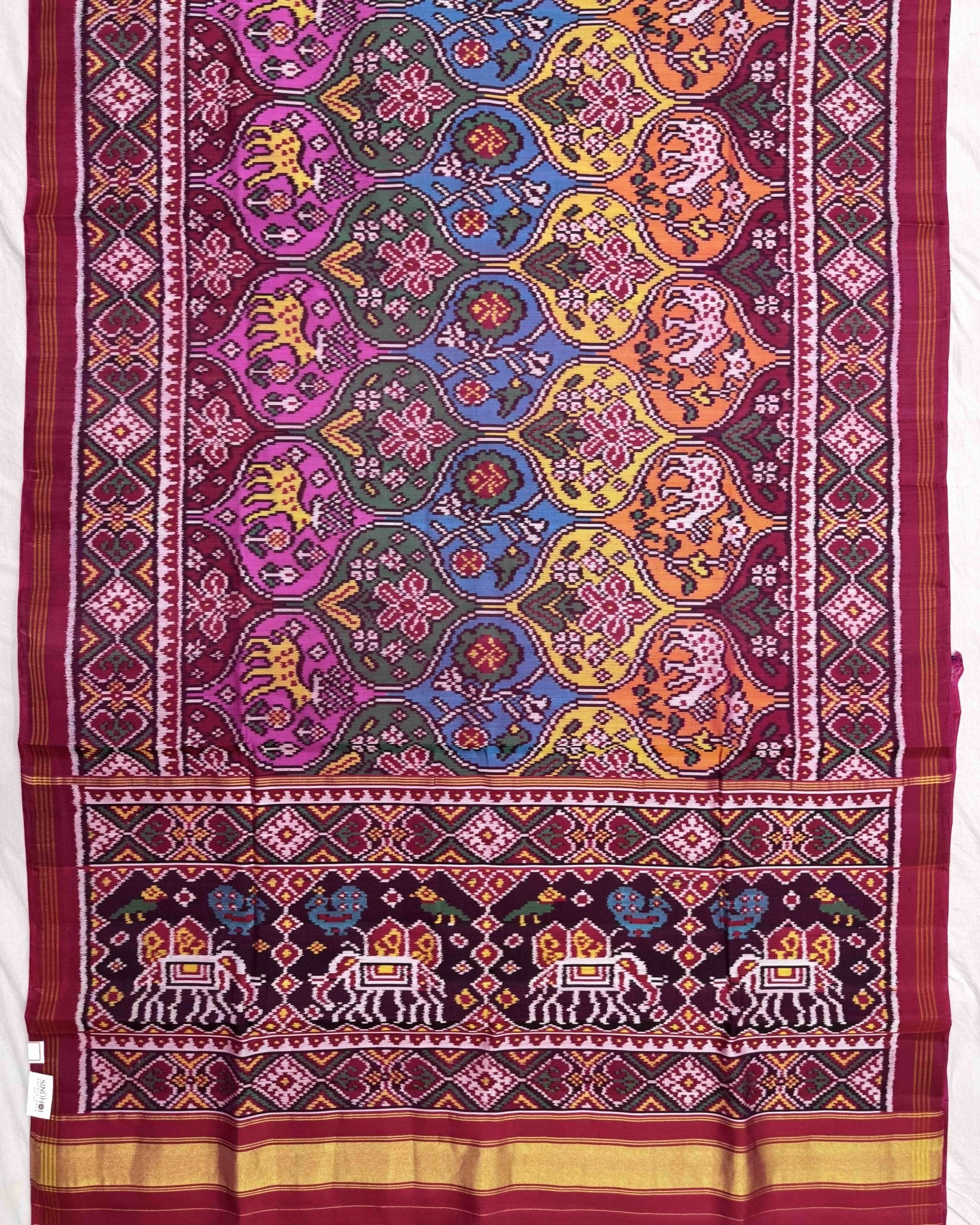 Pink & Multicolour Narikunj Matka Twill Patola Saree - SindhoiPatolaArt