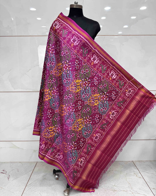 Pink & Multicolour Navratan Patola Dupatta - SindhoiPatolaArt