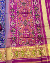 Pink & Mustard Navratan Designer Patola Saree - SindhoiPatolaArt