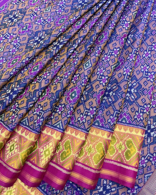 Pink & Mustard Navratan Designer Patola Saree - SindhoiPatolaArt