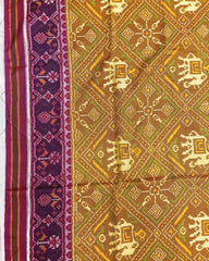 Pink & Mustard Panchanda Elephant Designer Patola Saree - SindhoiPatolaArt