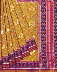 Pink & Mustard Panchanda Elephant Designer Patola Saree - SindhoiPatolaArt