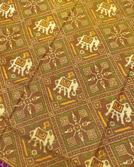 Pink & Mustard Panchanda Elephant Designer Patola Saree - SindhoiPatolaArt