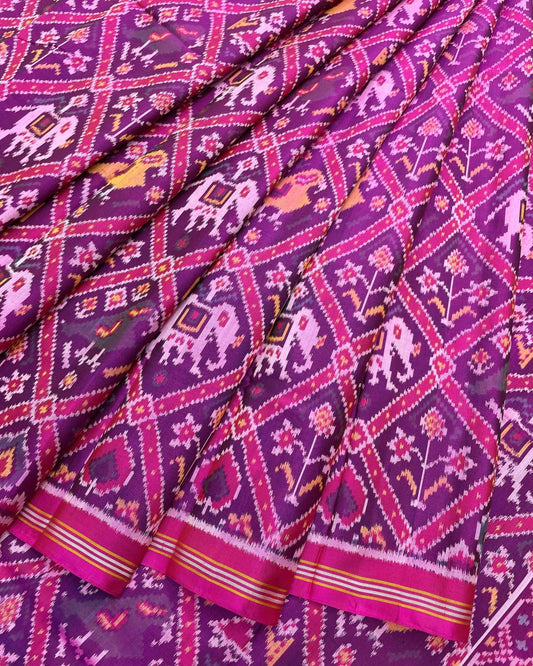 Pink Narikunj Designer Patola Saree - SindhoiPatolaArt