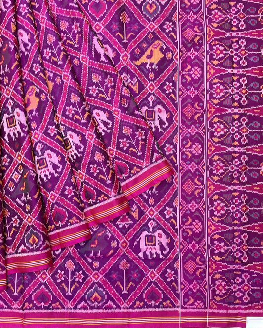 Pink Narikunj Designer Patola Saree - SindhoiPatolaArt