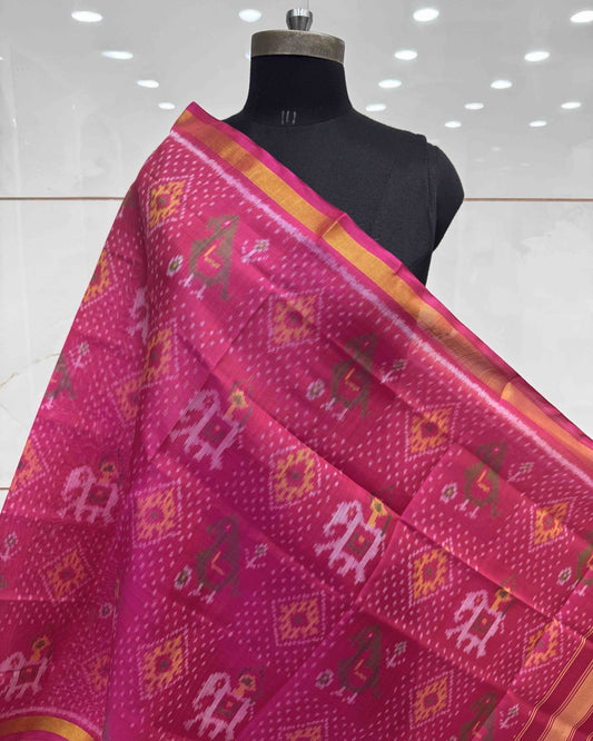 Pink Narikunj Doted Patola Dupatta - SindhoiPatolaArt