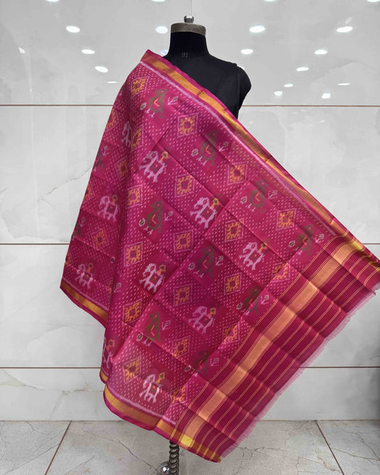 Pink Narikunj Doted Patola Dupatta - SindhoiPatolaArt