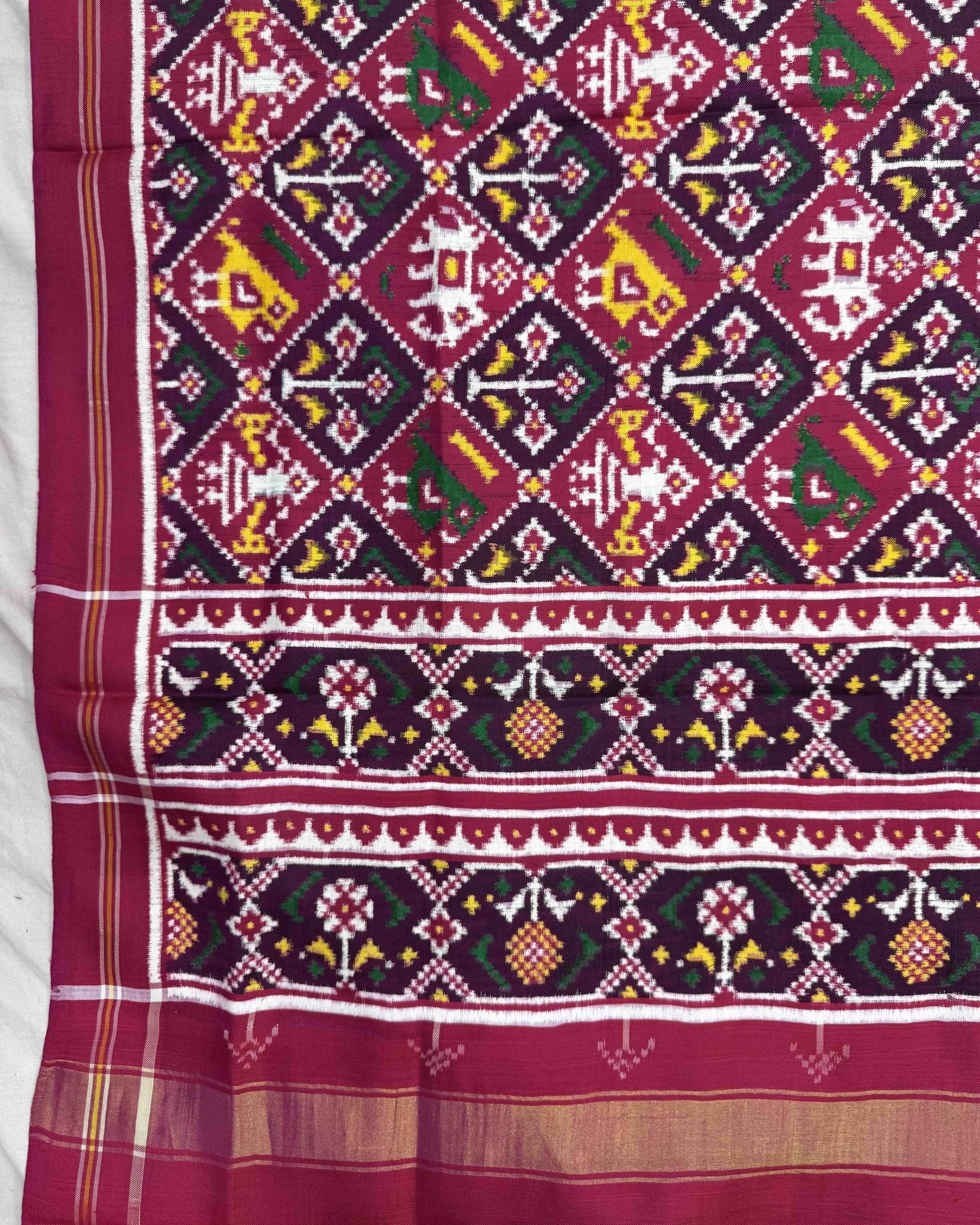 Pink Narikunj Double Ikat Patola Dupatta - SindhoiPatolaArt