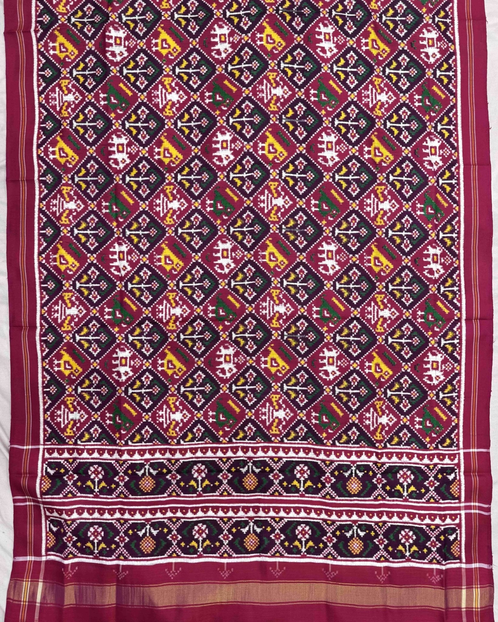 Pink Narikunj Double Ikat Patola Dupatta - SindhoiPatolaArt