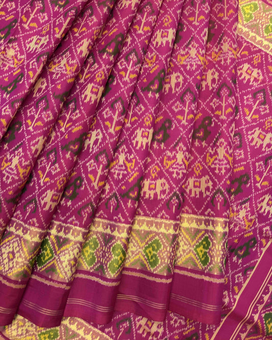 Pink Narikunj Patola Saree - SindhoiPatolaArt