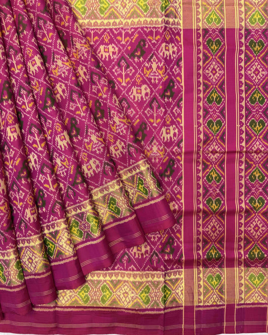 Pink Narikunj Patola Saree - SindhoiPatolaArt