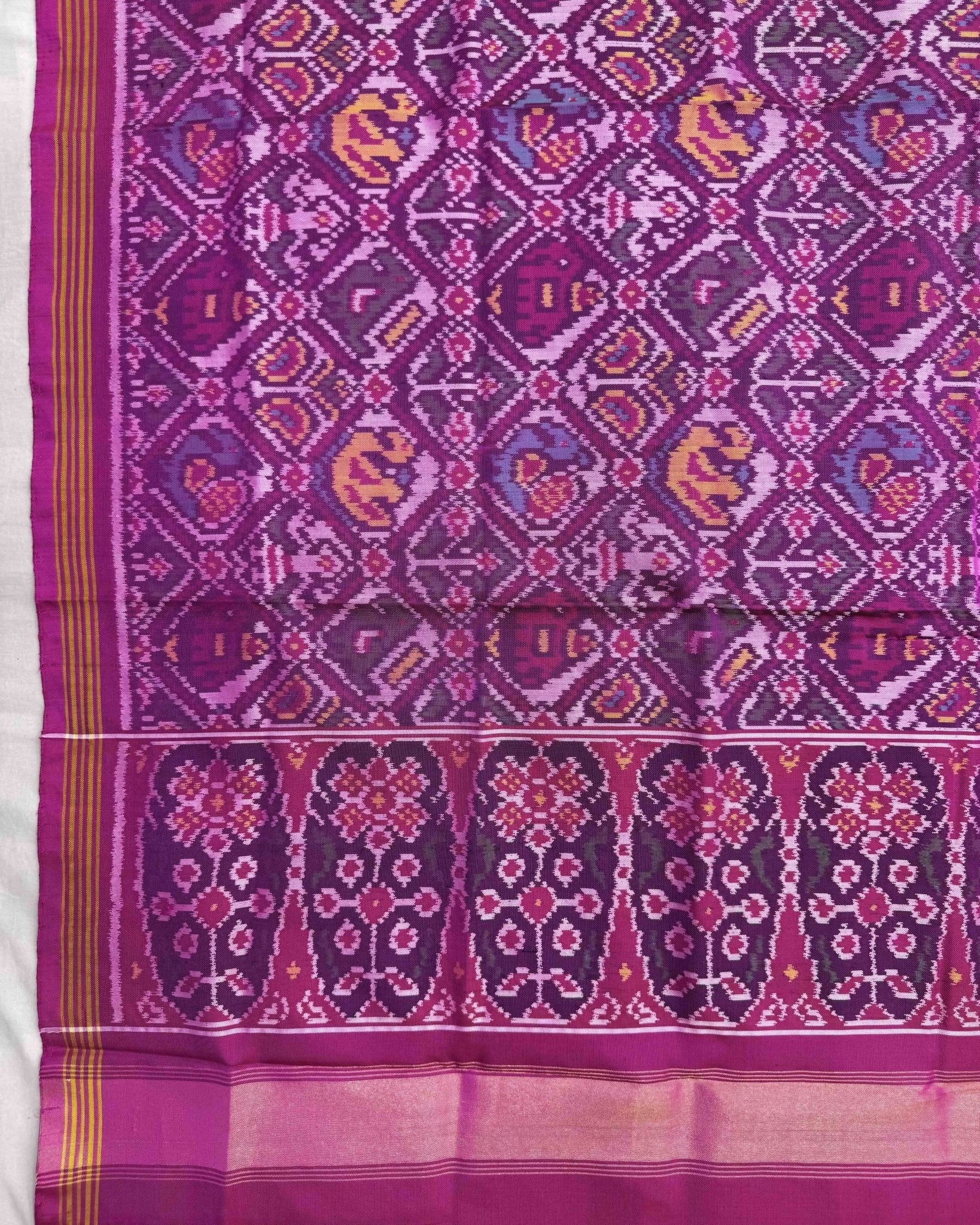 Pink Narikunj Semi Double Ikat Patola Dupatta - SindhoiPatolaArt