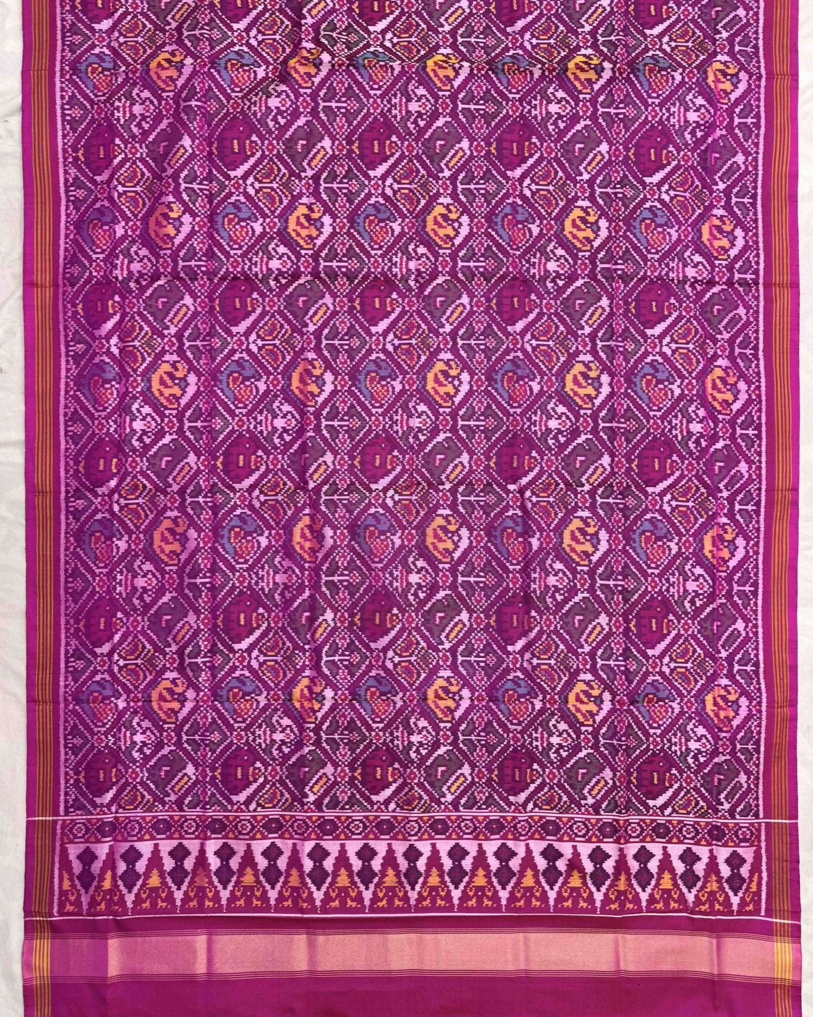 Pink Narikunj Semi Double Ikat Patola Dupatta - SindhoiPatolaArt