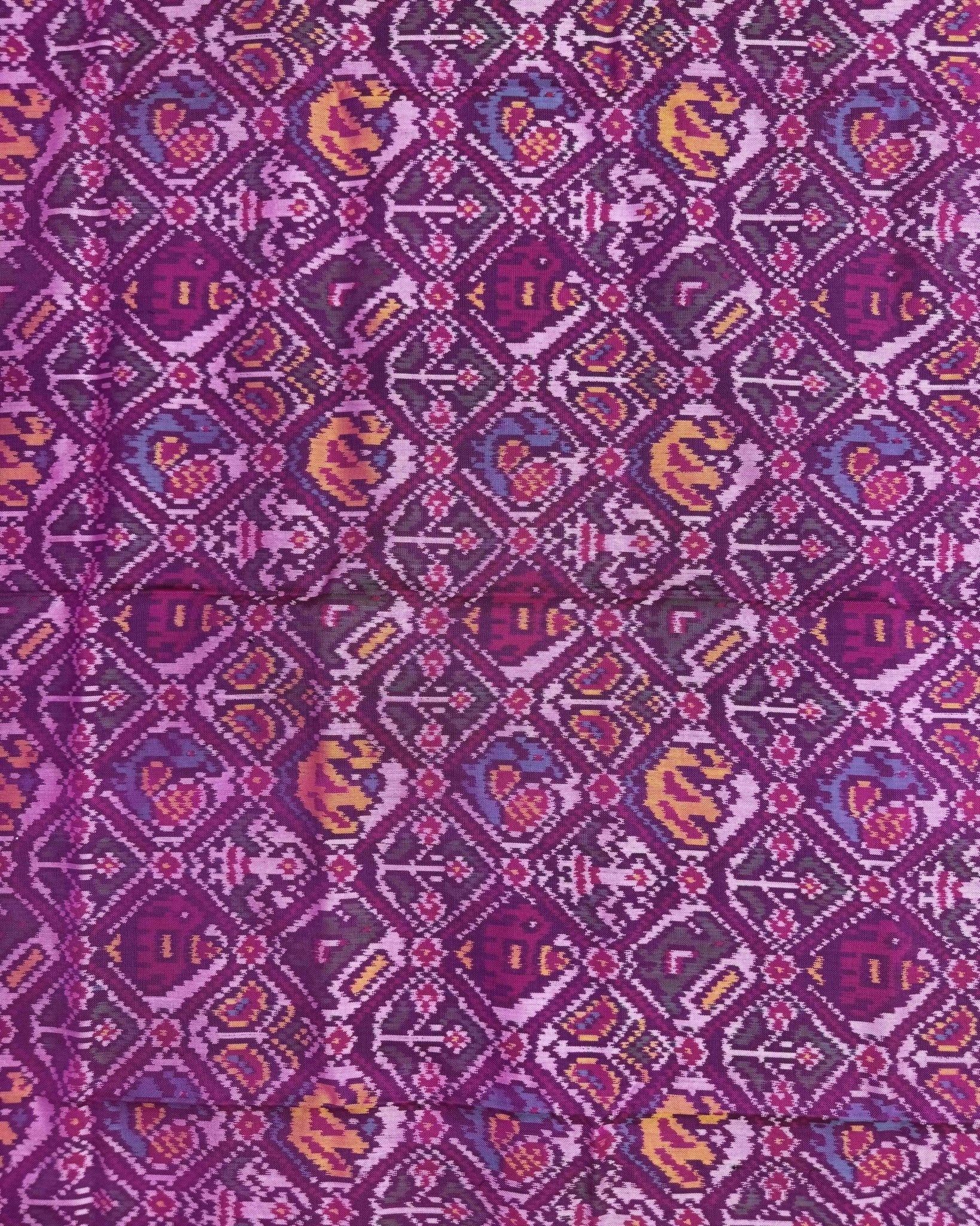 Pink Narikunj Semi Double Ikat Patola Dupatta - SindhoiPatolaArt