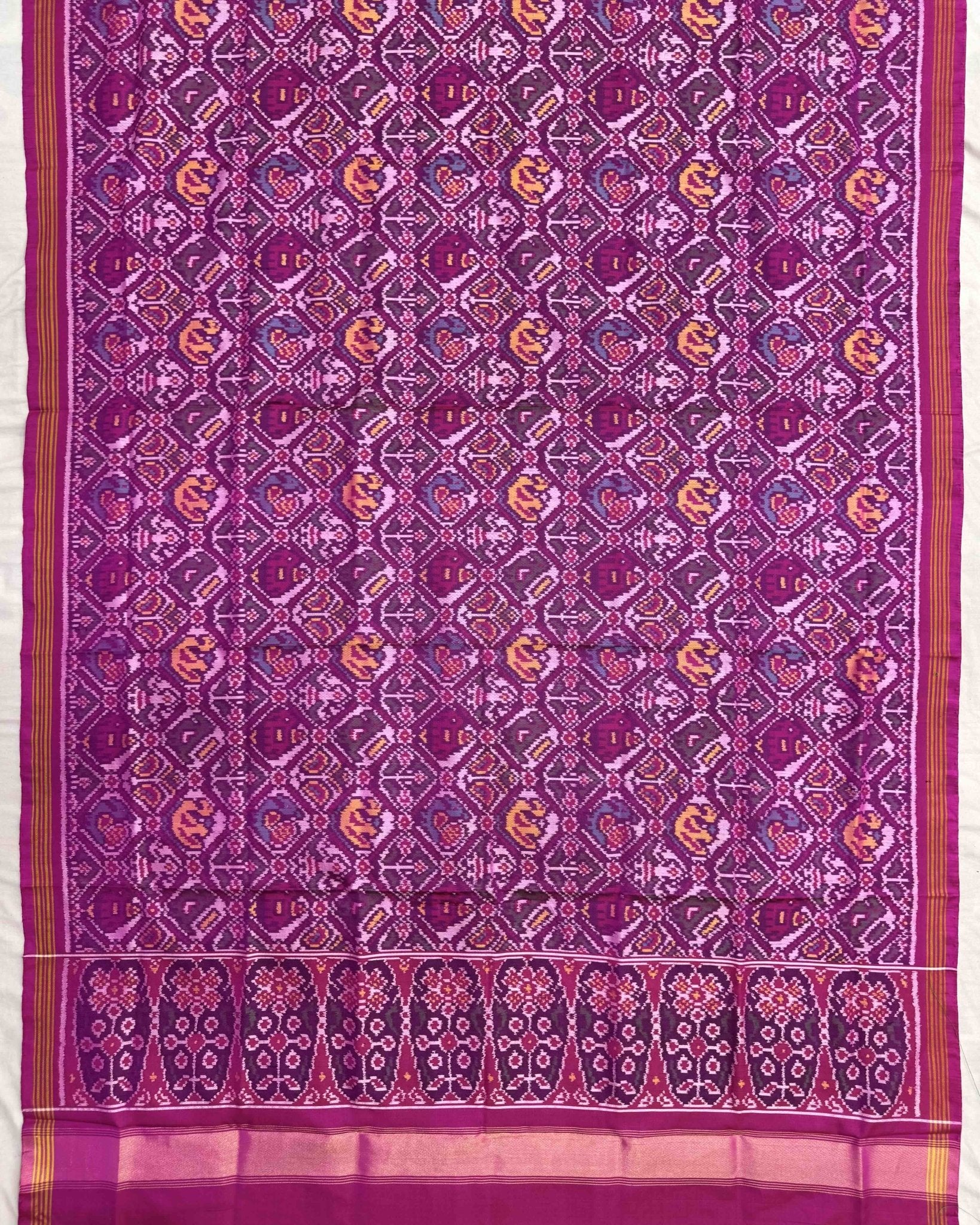 Pink Narikunj Semi Double Ikat Patola Dupatta - SindhoiPatolaArt
