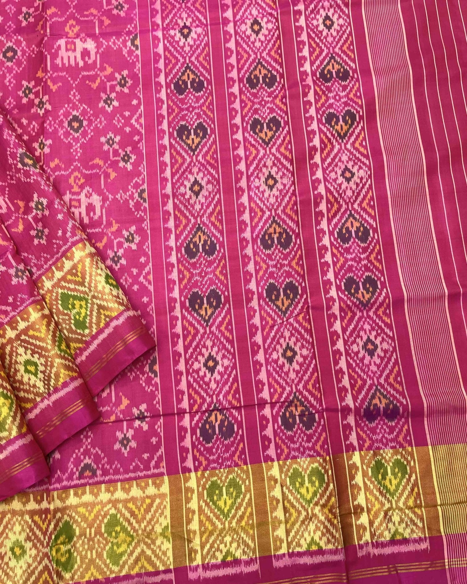 Pink Navratan Elephant Mix Patola Saree - SindhoiPatolaArt