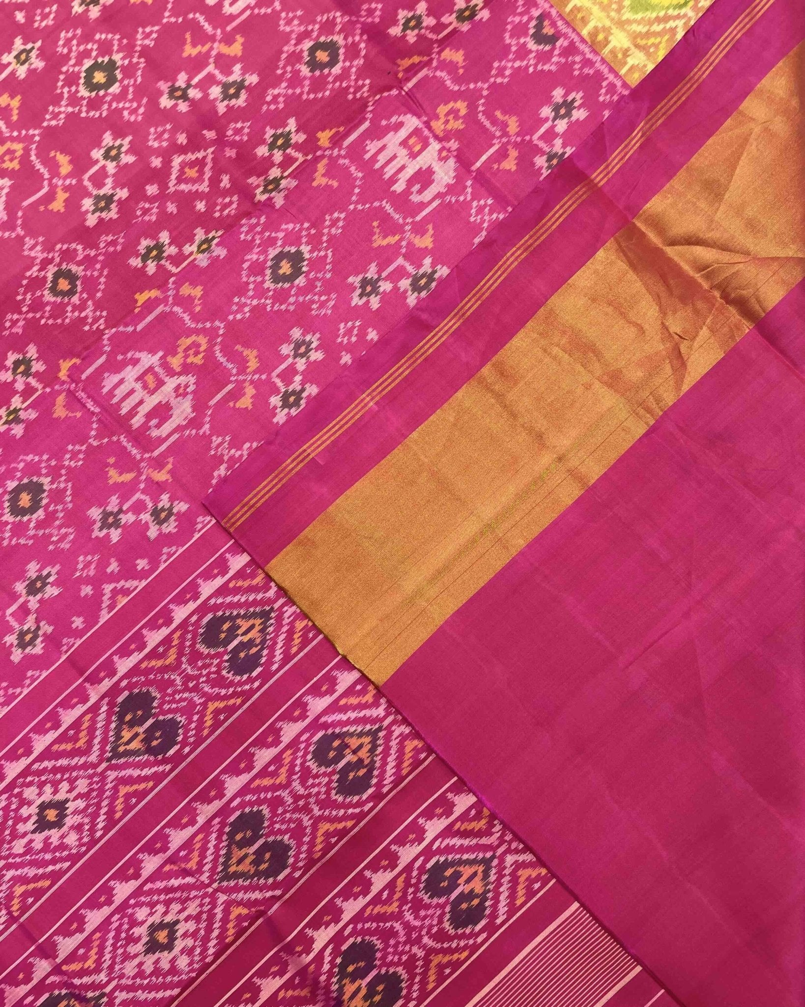 Pink Navratan Elephant Mix Patola Saree - SindhoiPatolaArt