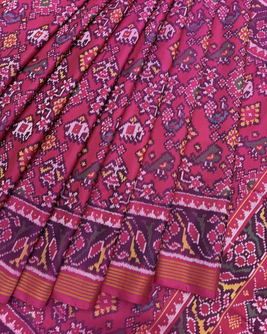 Pink Navratan Narikunj Mix Design Patola Saree - SindhoiPatolaArt