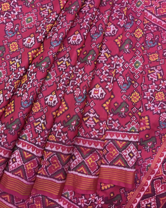 Pink Navratan Narikunj Semi Double Ikat Patola Saree - SindhoiPatolaArt