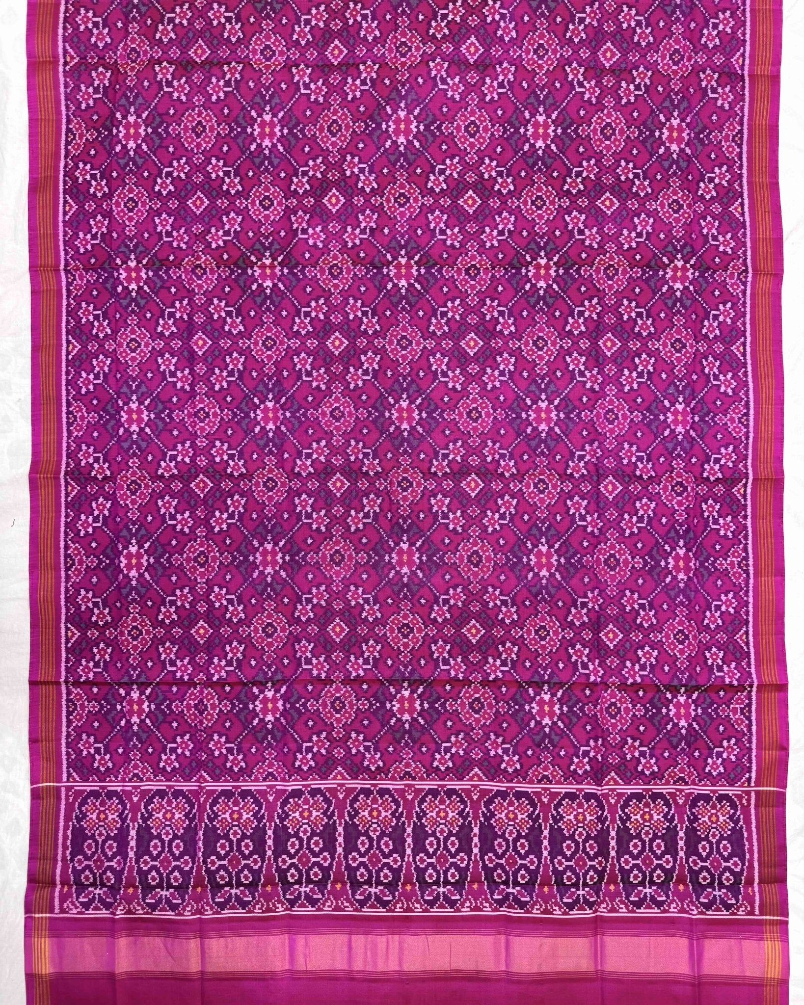 Pink Navratan Semi Double Ikat Patola Dupatta - SindhoiPatolaArt