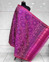 Pink Navratan Semi Double Ikat Patola Dupatta - SindhoiPatolaArt