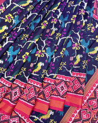 Pink & Navy Blue Fancy Bird Patola Saree - SindhoiPatolaArt