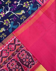 Pink & Navy Blue Fancy Bird Patola Saree - SindhoiPatolaArt