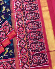 Pink & Navy Blue Fancy Bird Patola Saree - SindhoiPatolaArt
