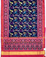 Pink & Navy Blue Fancy Bird Patola Saree - SindhoiPatolaArt