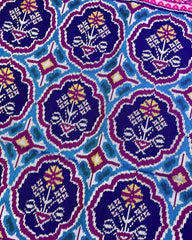 Pink & Navy Blue Flower Patola Saree - SindhoiPatolaArt
