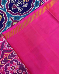 Pink & Navy Blue Flower Patola Saree - SindhoiPatolaArt