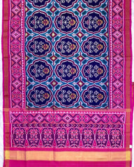 Pink & Navy Blue Flower Patola Saree - SindhoiPatolaArt