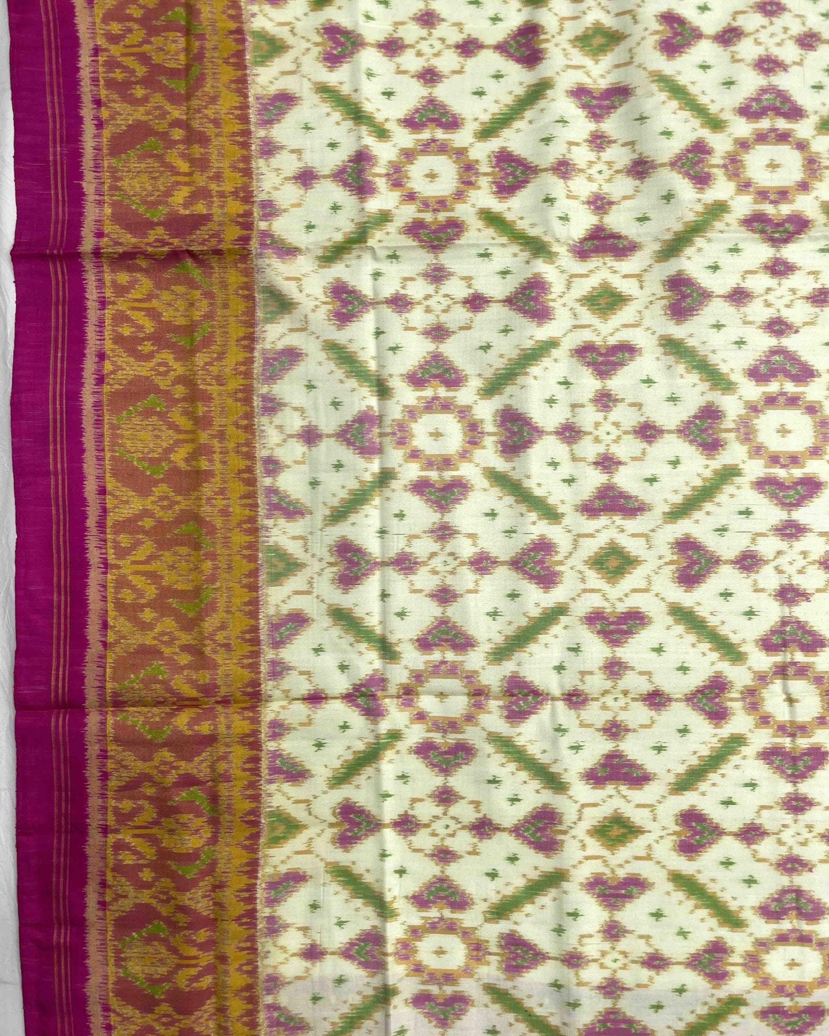 Pink & Off White Manekchowk Designer Patola Saree - SindhoiPatolaArt