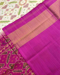 Pink & Off White Manekchowk Designer Patola Saree - SindhoiPatolaArt
