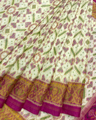 Pink & Off White Manekchowk Designer Patola Saree - SindhoiPatolaArt