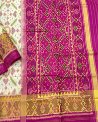 Pink & Off White Manekchowk Designer Patola Saree - SindhoiPatolaArt