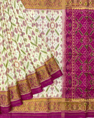 Pink & Off White Manekchowk Designer Patola Saree - SindhoiPatolaArt