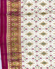 Pink & Off White Panchanda Patola Saree - SindhoiPatolaArt